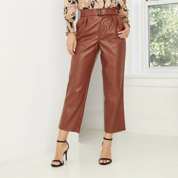 WHO WHAT WEAR Pants - Who What Wear High Rise Belted Front Pleat Faux